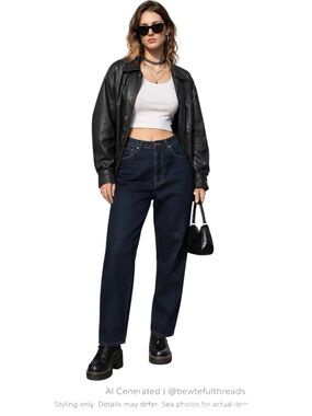 Lois W33 Dark Indigo Barrel Jeans High Rise Y2K Mom Fit Denim